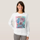 Blue Budgie Budgie Rose Blume Blumenstrauß T-Shirt (Vorne ganz)