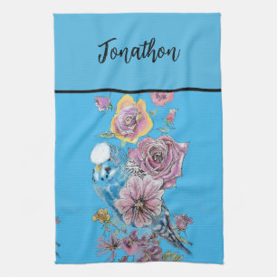 Blue Budgie Budgies Art Watercolor Birds Schürze Geschirrtuch