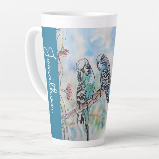 Blue Budgie Budgies Parrots Husbands Mens Name Milchtasse (Linke Ecke)