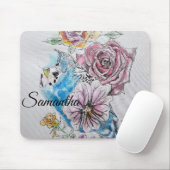 Blue Budgie Budgies Rose Blume Blumenstrauß Mousepad (Mit Mouse)