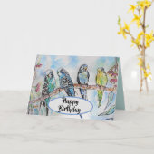Blue Budgie Budgies Watercolor Painting Bird Card Karte (Gelbe Blume)