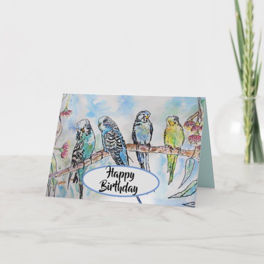 Blue Budgie Budgies Watercolor Painting Bird Card Karte (Vorderseite)