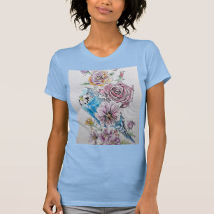 Blue Budgie mit Rose Wasserfarbene Frauen im Shirt