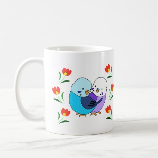 Blue Budgie Parakeet Niedliche Heimvögel Liebesges Kaffeetasse (Links)