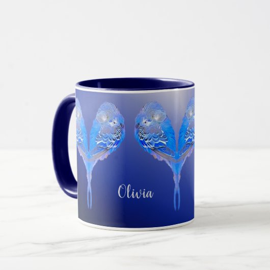 Blue Budgie personalisierbare Tasse (Vorderseite Links)