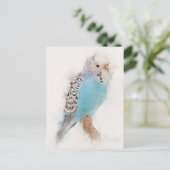 Blue Budgie Portrait Postkarte (Stehend Vorderseite)