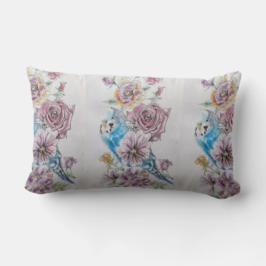 Blue Budgie & Rose Aquarellvogel Dekoration Kissen (Rückseite)