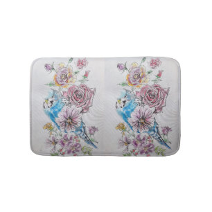 Blue Budgie & Rose Blume Bath Mat Badematte