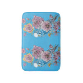 Blue Budgie & Rose Blume Bath Mat Badematte (Vorderseite Vertikal)