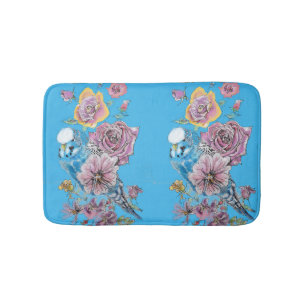 Blue Budgie & Rose Blume Bath Mat Badematte