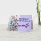 Blue Budgie & Rose Blume Happy Birthday Name Card Karte (Vorderseite)