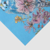 Blue Budgie Rose Blumenmuster Bluteppichpapier Seidenpapier (Detail)