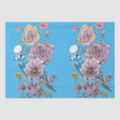 Blue Budgie Rose Blumenmuster Bluteppichpapier Seidenpapier (Vorderseite)