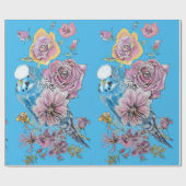 Blue Budgie Rose Kunst Blume Watercolor Wrapping Geschenkpapier (Flach)