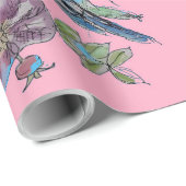 Blue Budgie Rose Kunst Blume Watercolor Wrapping Geschenkpapier (Rolleneckpunkt)