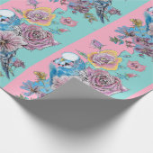 Blue Budgie Rose Kunst Blume Watercolor Wrapping Geschenkpapier (Ecke)
