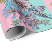 Blue Budgie Rose Kunst Blume Watercolor Wrapping Geschenkpapier (Rolleneckpunkt)