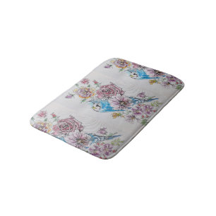 Blue Budgie & Rose Kunst, Dichtung und Blume Bath Badematte
