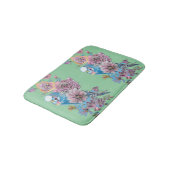 Blue Budgie & Rose Kunst, Dichtung und Blume Grün Badematte (Schrägansicht)