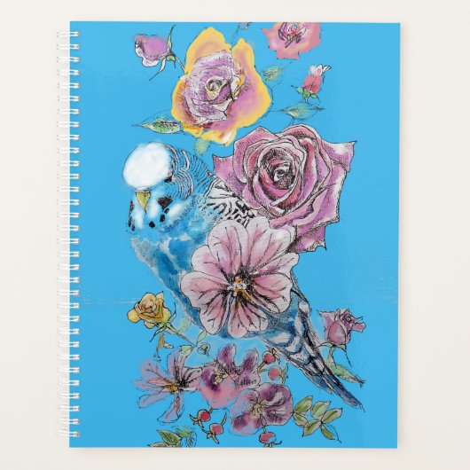 Blue Budgie Rose Watercolor Bird Plane Planer (Vorderseite)