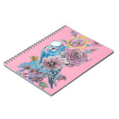 Blue Budgie Rose Watercolor Pink Bird Notebook Notizblock (Linke Seite)