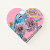 Blue Budgie Rose Watercolor Pink Heart Notebook Notizblock (Rückseite)