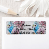 Blue Budgie Rose Watercolor Rücksendeadressen-Aufk (Insitu)