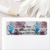 Blue Budgie Rose Watercolor Rücksendeadressen-Aufk (Insitu)