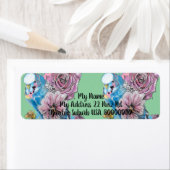 Blue Budgie Rose Watercolor Rücksendeadressen-Aufk (Insitu)