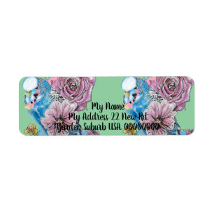 Blue Budgie Rose Watercolor Rücksendeadressen-Aufk