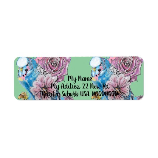 Blue Budgie Rose Watercolor Rücksendeadressen-Aufk (Vorne)