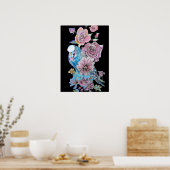 Blue Budgie Rote Rose Black Watercolor Art Poster (Küche)
