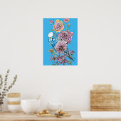 Blue Budgie Rote Rose Pasta Watercolor Art Poster (Küche)