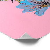 Blue Budgie Rote Rose Pink Aquarellkunst Poster (Ecke)