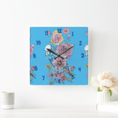 Blue Budgie Watercolor Azure Womans Office Clock Quadratische Wanduhr (Zuhause)