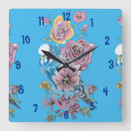 Blue Budgie Watercolor Azure Womans Office Clock Quadratische Wanduhr
