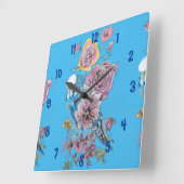 Blue Budgie Watercolor Azure Womans Office Clock Quadratische Wanduhr (Winkel)