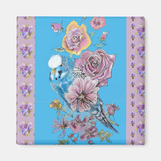 Blue Budgie Watercolor Blumenmagazin Ladys Magnet (Vorne)