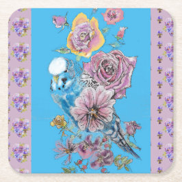 Blue Budgie Watercolor Lilac Blumenpapier Unterset Rechteckiger Pappuntersetzer
