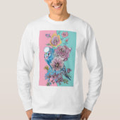 Blue Budgie Watercolor Rote Rosen Blumenstrauß T-Shirt (Vorderseite)