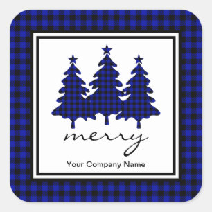 Blue Buffalo Check Pine Trees Company Quadratischer Aufkleber