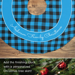 Blue Buffalo Kariert Familienname Rustikale Weihna Polyester Weihnachtsbaumdecke