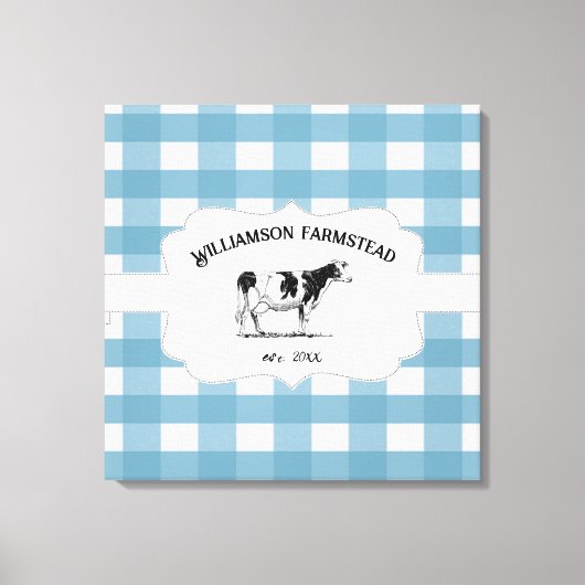 Blue Buffalo Kariert Farm Cow Canvas Print Leinwanddruck (Vorderseite)