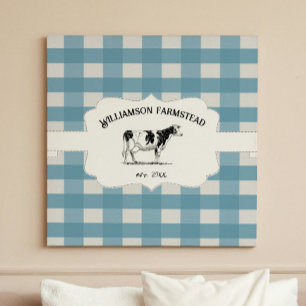 Blue Buffalo Kariert Farm Cow Canvas Print Leinwanddruck