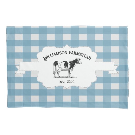 Blue Buffalo Kariert Farm Cow Pillow Case Kissenbezug (Vorderseite)