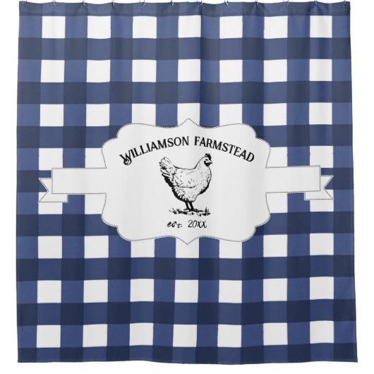 Blue Buffalo Kariert Farm Huhn Duschvorhang (Vorderseite)