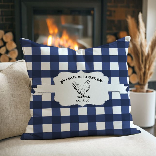 Blue Buffalo Kariert Farm Hühnerwurfkissen Kissen (Blue Buffalo Plaid Farm Chicken Throw Pillow)