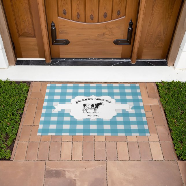Blue Buffalo Kariert Farm Kuh Doormat Fußmatte (Außenbereich)