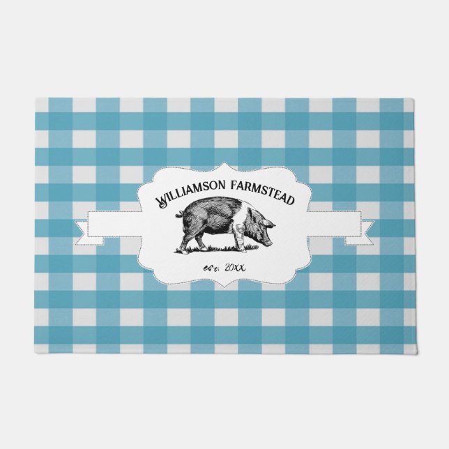 Blue Buffalo Kariert Farm Pig Doormat Fußmatte (Vorderseite)
