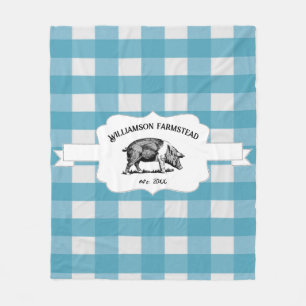 Blue Buffalo Kariert Farm Pig Fleece Blanket